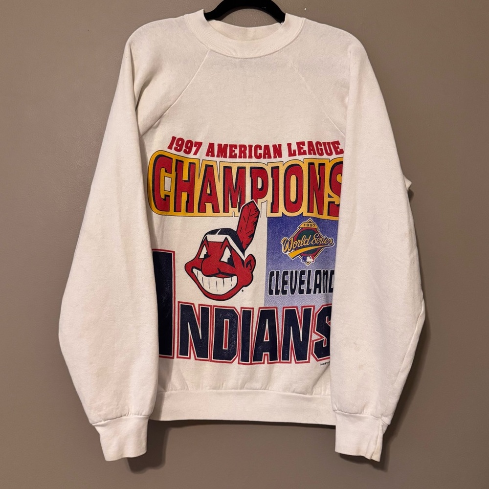 VTG 97’ Cleveland Indians World Series Championship Crewneck Sweatshirt Mens LG